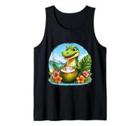 Cocodrilo Divertido en la Playa, Flores Tropicales de Coco Camiseta sin Mangas