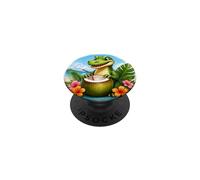 Cocodrilo Divertido en la Playa, Flores Tropicales de Coco PopSockets PopGrip Adhesivo