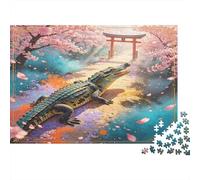 Cocodrilo Entre Cerezos en Flor Jardín Japonés Puzzle de 1000 Piezas Cartón para Adultos Relajación Decoración Hogar Regalo Actividad Familiar 52x38cm/1000pcs
