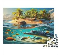 Cocodrilo Isla Tropical Puzzle de 1000 Piezas Papel para Adultos Mundo Submarino Puzzle para Toda la Familia Decoración Hogar Relajante Regalo 52x38cm/1000pcs