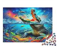 Cocodrilo Mundo Submarino Puzzle de 1000 Piezas Papel Puzzle para Adultos Escena Acuática Colorida Decoración Hogar Relajante Regalo 38x26cm/1000pcs