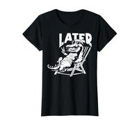Cocodrilo - Nos vemos más Tarde Verano o Vacaciones - Cocodrilo Camiseta gráfica económica, Mujer, Negro, XS