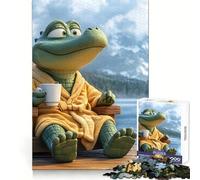 Cocodrilo relajándose con café Junto al Lago Rompecabezas de 1000 Piezas para Adultos Juguete Inteligente para el hogar Corte Suave Sorpresa navideña (38x26cm)