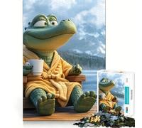 Cocodrilo relajándose con café Junto al Lago Rompecabezas de 1000 Piezas para Adultos Juguete Inteligente para el hogar Corte Suave Sorpresa navideña (38x26cm)