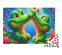 Cocodrilo Rompecabezas de 1000 Piezas para Adultos, Dos cocodrilos adorables con Corazones bajo la Luna, desafiante difícil Premium Grueso Resistente Vibrante, Alivio estrés, 38x26cm/1000pcs