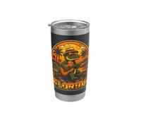 Cocodrilo tocando la guitarra Florida Puesta del sol Vacaciones Vintage Vaso térmico de acero inoxidable de doble pared
