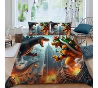 cocodrilo Vs. Godzilla Funda De Edredón Monstruo Gigante 3D Microfibra Ropa De Cama 2 Fundas De Almohada, Niños Niñas, Funda De Edredón Dormitorio Double（200x200cm）