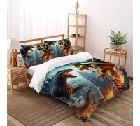 cocodrilo Vs. Godzilla Funda De Edredón Monstruo Gigante Impresa En 3D Microfibra Ropa De Cama 2 Fundas De Almohada,para Niños Y Hombres Decoración del Dormitorio King（220x240cm）