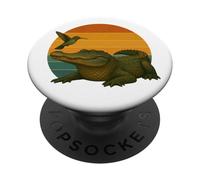Cocodrilo Y Colibrí Retro Atardecer PopSockets PopGrip Adhesivo