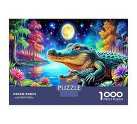 cocodrilos iluminados por la Luna Puzzles Intelectual Desafío 1000 Piezas Animalesess Juego De Rompecabezas Decoración del Hogar para Adultos 52x38cm/1000pcs