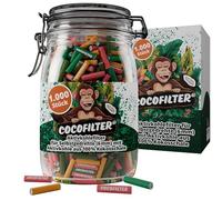 CocoFilter® Filtros de carbón activado 6mm de cáscara de coco [1000 uds.] - Puntas de filtro slim naturales con extremos de cerámica para cigarrillos liados a mano, 27mm cada una [en tarro de vidrio]