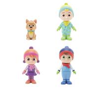 COCOMELON Deluxe 4 figuras de figura Tema de invierno - Familia y amigos - Incluye JJ con un mono de invierno Yoyo Tomtom y Bingo the Dog - Juguetes