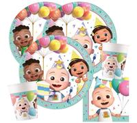 Cocomelon - Juego de 36 platos de papel, vasos de papel y servilletas para cumpleaños infantiles
