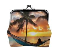 Coconut Beach - Abalorio con estampado de hamaca y versátil monedero exquisito impermeable con cierre de beso para llaves y tarjetas