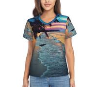 Coconut Beach Sunset - Camisetas de manga corta con estampado de hamaca para mujer, ajuste holgado, cuello en V, camisetas de manga corta, camisetas casuales, Negro, XXL