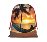 Coconut Beach Sunset Hamaca con estampado de bolsas de regalo con cordón, para cumpleaños, Navidad, vacaciones, regalos, recuerdos de fiesta