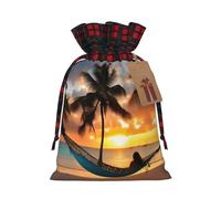 Coconut Beach Sunset Hamaca con estampado de Navidad con cordón, bolsa de regalo, bolsa de regalo, bolsa de caramelos, bolsas de boda, 30 x 21 cm
