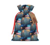Coconut Beach Sunset Hamaca Impresión Moda Cordón Bolsa con Etiqueta Kraft para Navidad Halloween Fiesta Regalo Embalaje