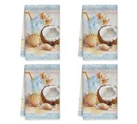 Coconut - Juego de 4 toallas de cocina, diseño de concha de playa costera, color azul, microfibra de secado rápido, toallas de mano New Home Essentials, 16 x 24 pulgadas