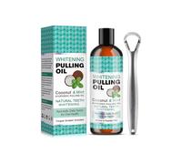 Coconut Pulling Oil - Mint Oil Pulling Mouthwash with Tongue Scraper | Natural Essential Oils for Fresh Breath, Teeth Whitening & Healthy Gums