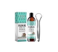 Coconut Pulling Oil - Mint Oil Pulling Mouthwash with Tongue Scraper | Natural Essential Oils for Fresh Breath, Teeth Whitening & Healthy Gums | Alcoh