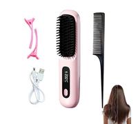 Cocoonys Brush for Short Hair,Cordless Hair Straightener Brush，pink | LED Screen,3-Stage Temperature Settings,Usb Rechargeable,Portable Cordless Straightener for Daily Styling & Travel