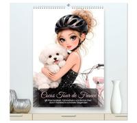 Cocos Tour de France (hochwertiger Premium Wandkalender 2027 DIN A2 hoch), Kunstdruck in Hochglanz: Mit Rüschenkleid, Fahrradhelm und Bichon Frisé durch Frankreichs schönste Gegenden
