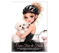 Cocos Tour de France (Wandkalender 2027 DIN A3 hoch), CALVENDO Monatskalender: Mit Rüschenkleid, Fahrradhelm und Bichon Frisé durch Frankreichs schönste Gegenden