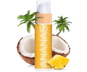 COCOSOLIS ANANAS Acelerador del bronceado - aceite de bronceado orgánico con vitamina E y aroma de piña para un bronceado intensivo rápido de chocolate - loción corporal nutritiva (110 ml)