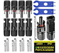 COCOSY 5 Pares Conectores Solares - Opciones 5/6/12/22/32/50 Pares - 5 Pares Conectores Fotovoltaicos 10/12/14AWG con Llave, Macho/Hembra para Cableado Solar PV DIY, Negro