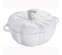 Cocotte de calabaza de 3,5 qt de hierro fundido de Staub con perilla de acero inoxidable hecha en Francia sirve 3-4 blanco