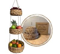 cocovibes Ronda - Cesta colgante para frutas con 3 cestas de jacinto de agua, para guardar frutas, decoración de cocina, redonda, 30 + 25 + 20 cm, 3 niveles