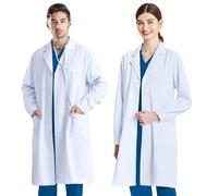 COCREAZY Bata Blanca Laboratorio, Bata Médica y Disfraces para Hombre y Mujer, Algodón, Manga Larga, Doctora, Estudiante, Enfermera, Farmacia