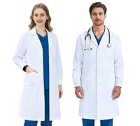 COCREAZY Bata Blanca Laboratorio Mujer Bata Laboratorio Hombre Algodon Bata Medico, Bata de Laboratorio Manga Larga Bata Sanitaria Disfraz Enfermera Doctora Disfraz para Escuela Estudiante Cosplay