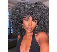 CoCrowns Pelucas afro rizadas cortas de 14 pulgadas para las mujeres negras (negro)