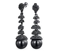 Cóctel De Bola De Disco De Cristal Formal Fiesta De Moda Declaración De Moda De Cristal Negro Lineal Colgante Pendientesde Lámpara De Lágrima Larga Boda Prom Gunmetal Negro Chapado 2 Pulgadas