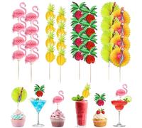Cóctel Decorativos, 100 Piezas Accesorios de Decoración para Cócteles, Topper de Pastel Flamenco, Decoraciones de Tartas Hawaianas, Cake Topper Tropical, para Postres, Frutas y Tartas
