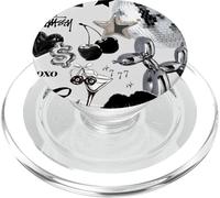Cóctel Disco Ball Star Cherry Tie en Blanco y Negro Y2K Summer PopSockets PopGrip para MagSafe