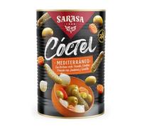 Cóctel Mediterráneo Mix de aceituna verde, cebollita, pepinillo, pimiento, zanahoria y guindilla SARASA (PESO NETO 4200g (PESO ESCURRIDO 2500), 1 LATA)