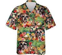 Cóctel Perro 3D Impresa Mujer Hombre Verano Camisas Hawaianas Botones Playa Manga Corta Casual Bowling Camisa