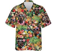 Cóctel Perro 3D Impresa Mujer Hombre Verano Camisas Hawaianas Botones Playa Manga Corta Casual Bowling Camisa