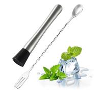 Coctel Pestel de Acero Inoxidable,2 PCS Juego Profesional de Kit de Coctelería con Muddler de Acero Inoxidable Cuchara Doble Triturador de Hielo para Cócteles como Whisky Bourbon