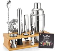 Coctelera Coctéles con Soporte y Accesorios Profesional & Cóctel Recetas: 11 piezas Juego Coctelería de Calidad | Fiesta Bar Kit Cocktail Shaker Set: Martini Gin Tonic Mojito, Caja Regalo Hombre Mujer