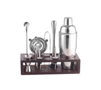 Coctelera de Cóctel,Barman Vaso Mezclador de Acero Inoxidable, Juego Completo Soporte Madera, 10 Piezas, Vaso Barra Amantes de Los Cócteles