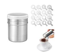 Coctelera de polvo de sal y azúcar de harina, agitador de polvo de chocolate de acero inoxidable, con tamiz de malla fina, plumero de azúcar glaseado con tapa con 16 moldes para capuchino, cacao