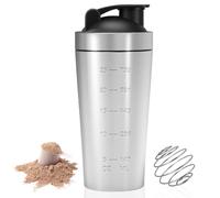 Coctelera de proteínas, botella de proteínas de acero inoxidable, coctelera con bola, a prueba de fugas, con bola de acero y escala de bebidas deportivas, para proteínas, dieta y batidos de fitness