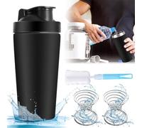 Coctelera de Proteínas de Acero Inoxidable, 900 ml, Con BlenderBall, a Prueba de Fugas, Botella Con Cepillo Para Batidos de Fitness y Dieta, Sin BPA