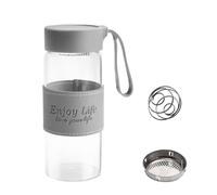 Coctelera de proteínas de cristal, 480 ml, batido de proteínas, con colador y bola de acero inoxidable, batidor de proteínas, vaso, botella de fitness, botella de proteínas, coctelera para proteínas