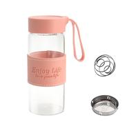 Coctelera de proteínas de cristal, 480 ml, batido de proteínas, con colador y bola de acero inoxidable, batidor de proteínas, vaso, botella de fitness, botella de proteínas, batido de proteínas