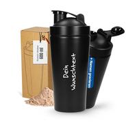 Coctelera de proteínas personalizada, 600 ml, taza de acero inoxidable, doble pared e irrompible, a prueba de fugas, coctelera con colador, idea de regalo para amigo, pareja o para ti mismo